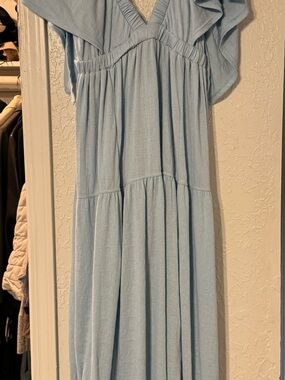 Free People La La Maxi Dress Light Blue Maxi Dress with Flutter Sleeves